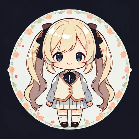 Transparent watercolor、girl、Gemstone Eyes、Beautiful arrangements and motifs、Depth of written border、Flat avatar, 1girl, smile, Blonde((Twin tails、Pigtails)), White tips, Fashionable design clothes、blazer、mini skirt、Background white、Cherry blossom petals, C...