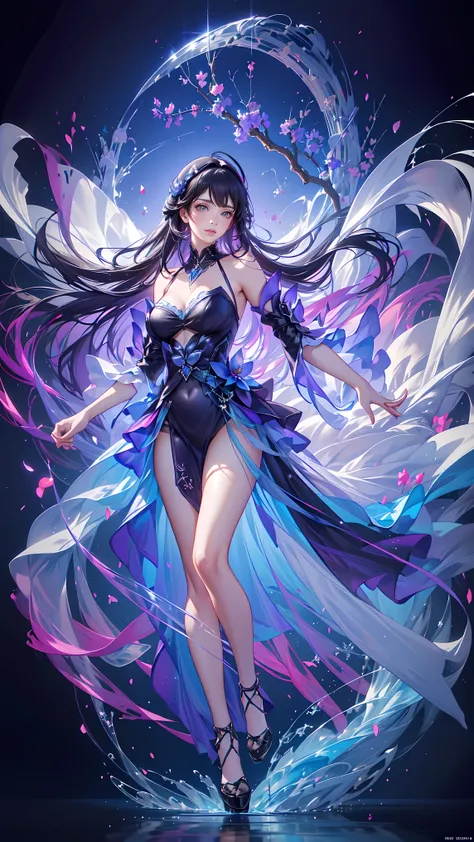 (((FULL BODY POSE))) (((SHOW PANTIES))) (((BIG GIANT BOOBS))) ((ANATOMY CORRECTED)) ((RED BLUE  LUXURY ARISTOCRATIC NOBLE COSTUME)) | A WOMEN WEAR ((SEXY OUTFIT)) ((BLUE LONG HAIR WITH RED HIGHLIGHT)) FLOATING IN THE ((BLUE SKY BACKGROUND)) ((FLOWER PETALS...