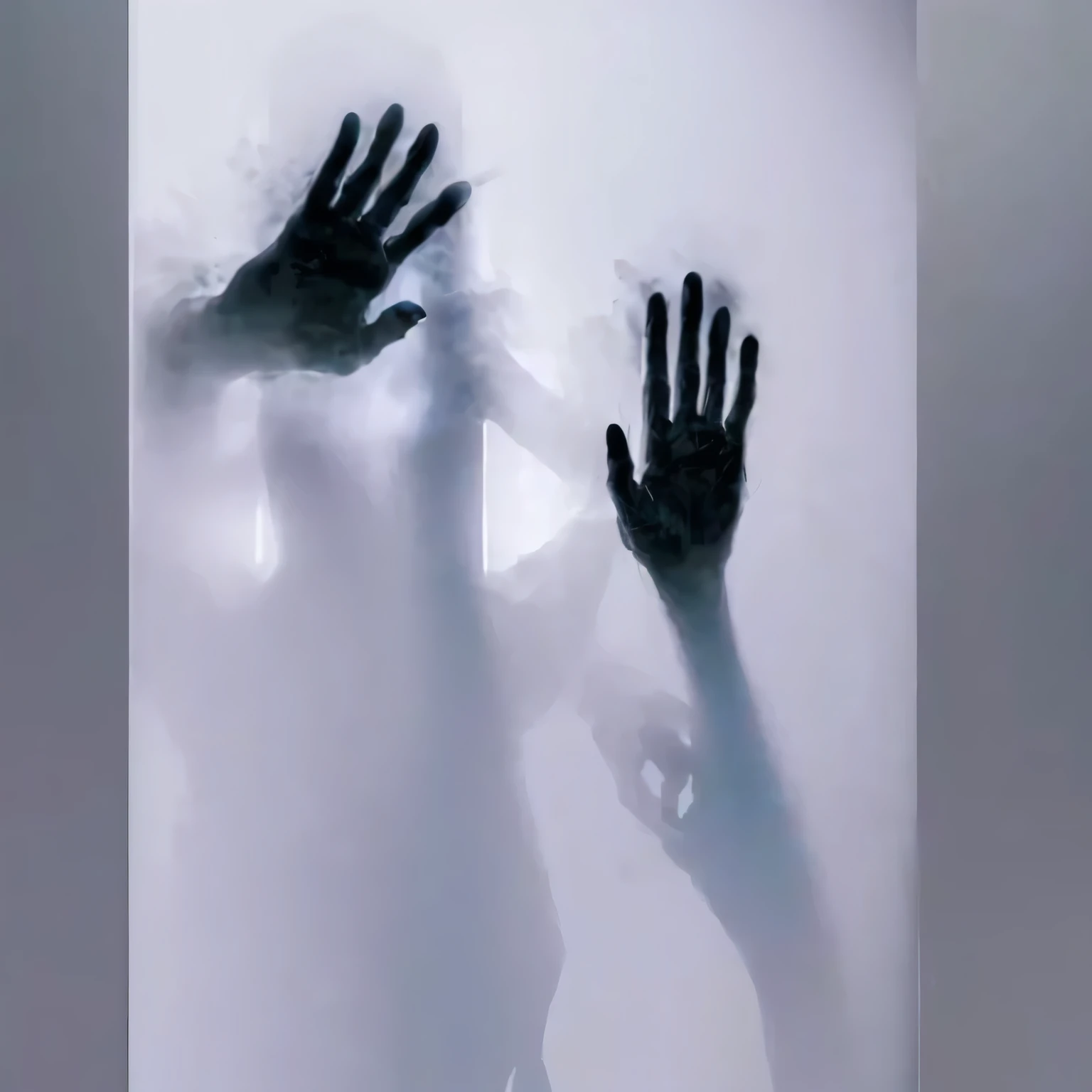 Someone casts a shadow of his hand on the wall, Arms stretched out from the thick fog, hands stretched out to her, Floating Ghost, liquid hands and feet spinning, ghostly form, Ghostly silhouette, waving hands, Ethereal stills, Video Stills, Hands in the a...