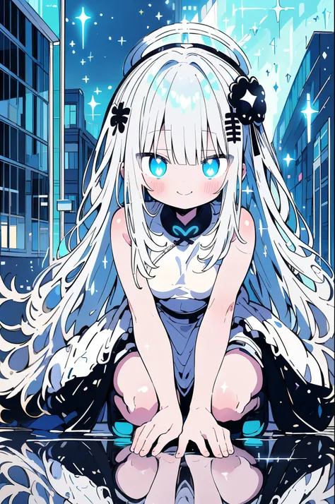 highres, highest quallity, illustration, ultra detailed, (detailed face), (detailed eyes), (glow:1.2),((glow reflection hair:1.5)),(shiny white color hair),(Sparkling lighting:1.2), best quality, hyper detailed, masterpiece, 1girl, solo, smile,long hair,as...