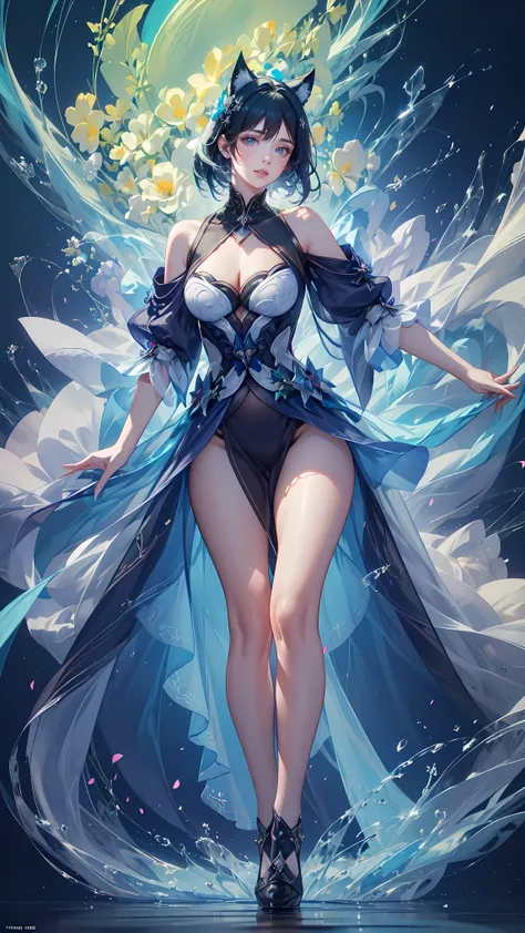 (((FULL BODY POSE))) (((SHOW PANTIES))) (((BIG GIANT BOOBS))) ((ANATOMY CORRECTED)) ((GREEN LUXURY ARISTOCRATIC NOBLE COSTUME)) | A WOMEN WEAR ((SEXY OUTFIT)) ((GREEN SHORT HAIR WITH CAT EAR STYLE)) FLOATING IN THE ((BLUE SKY BACKGROUND)) ((FLOWER PETALS F...