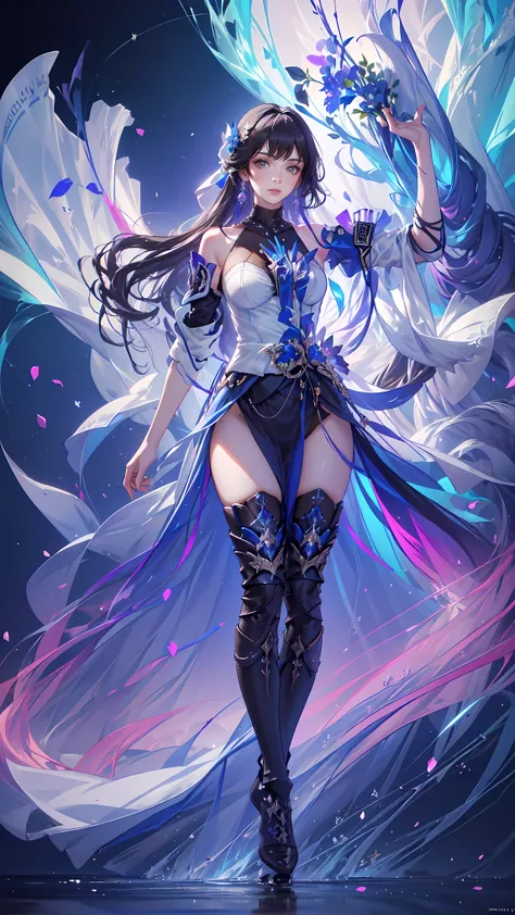 (((FULL BODY POSE))) (((SHOW PANTIES))) (((BIG GIANT BOOBS))) (((WHITE LONG HAIR))) ((GOOD FINGER, ANATOMY CORRECTED)) (((WHITE BLUE LUXURY ARISTOCRATIC NOBLE COSTUME WITH FLOWER BROCHS))) | A WOMEN WEAR ((SEXY OUTFIT)) FLOATING IN THE WATER ((BLUE SKY BAC...