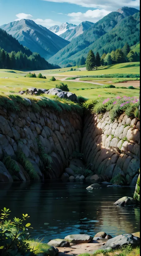 Hand-painted natural landscape by a learning painter, imperfeito, aprendizado, feito por um novato.