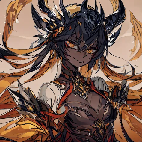 Xinyan with hell armor, Demon Queen, dark skin, yellow eyes 