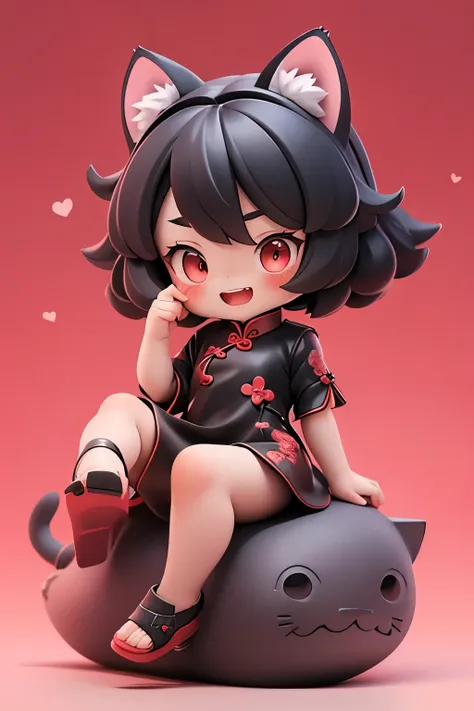 matte blind box，((red cheongsam))，simple background，best quality,cat ears,clear fingers,(red eyes),black short hair,aho,(cute),l...