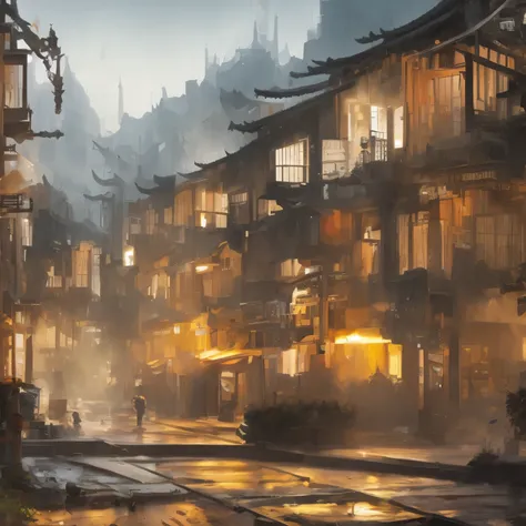 （（（watercolor））））landscape，watercolor，stylized urban fantasy artwork, dreamy chinese town, concept art ， highly rendered, game a...