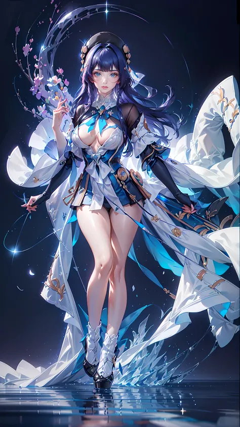 (((FULL BODY POSE))) (((SHOW PANTIES))) (((BIG GIANT BOOBS))) (((LONG BLUE HAIR WEAR GLASSES AND HAT))) ((GOOD FINGER, ANATOMY CORRECTED)) (((WHITE BLUE LUXURY ARISTOCRATIC NOBLE COSTUME WITH FLOWER BROCHS))) | A WOMEN WEAR ((SEXY OUTFIT)) FLOATING IN THE ...