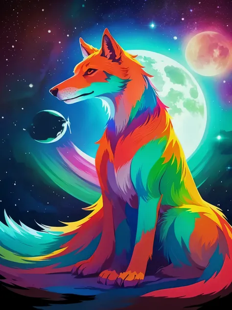 Fantastic Wolf,The whole body is colorful,mysterious,Light,art,Artistic,Anime Style