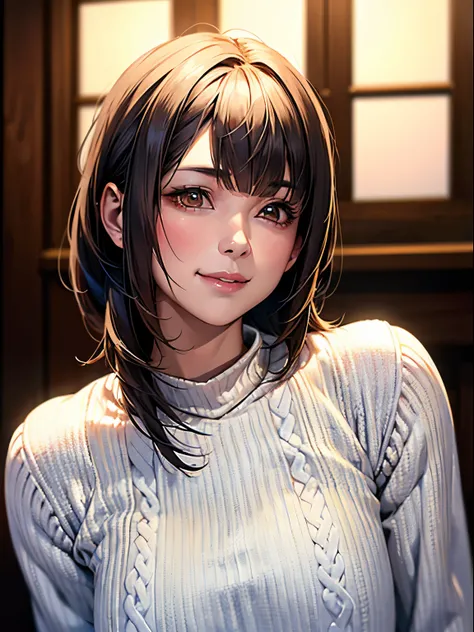 1 Japanese girl,(White sweater:1.4), (RAW Photos, highest quality), (Realistic, Realistic:1.4), Tabletop, Very delicate and beautiful, Very detailed, 8k wallpaper, wonderful, In detail, Very detailedなCG Unity, High resolution, Soft Light, Beautiful details...