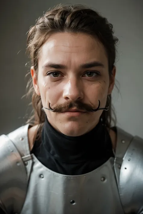 face of a knight with facial scars and a moustache