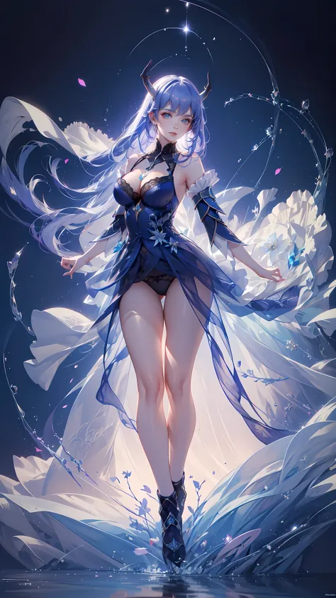 (((FULL BODY POSE))) (((SHOW PANTIES))) (((BIG GIANT BOOBS))) (((MARINE BLUE HAIR WITH HORN))) ((GOOD FINGER, ANATOMY CORRECTED)) (((WHITE LUXURY ARISTOCRATIC NOBLE COSTUME WITH FLOWER BROCHS))) | A WOMEN WEAR ((SEXY OUTFIT)) FLOATING IN THE WATER ((BLUE S...