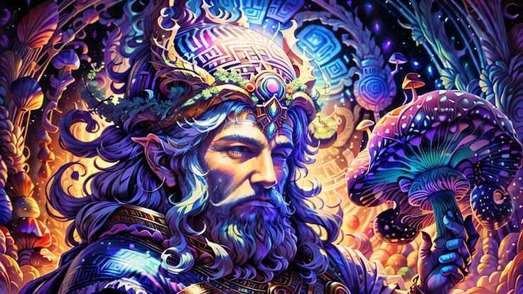 Greek man as psychedelic mushroom god