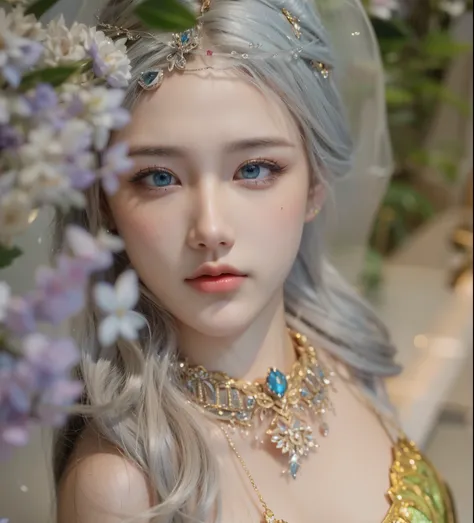 Game Art，Best image quality，Maximum resolution，8k，(A half-length photo)，(portrait)，(Head close-up)，(Rule of Thirds)，Unreal Engine 5 rendering works，20 year old girl，((Queen))，The eyes are very detailed，(Large Breasts)，Elegant and noble，Light，Light线追踪，Game ...