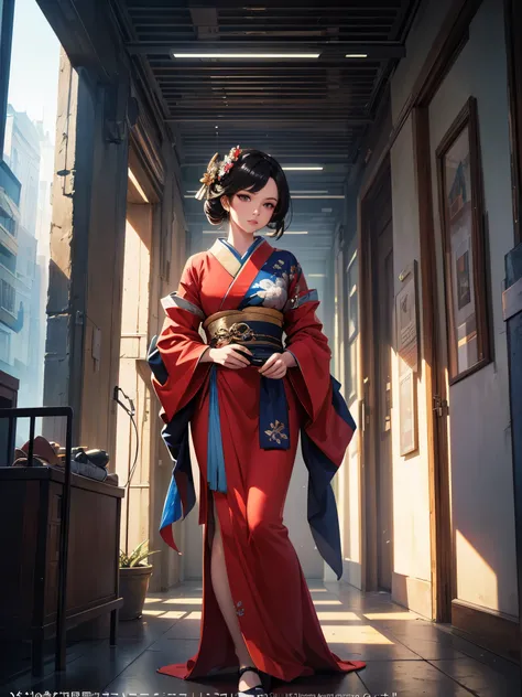 (masterpiece, top quality, best quality, photorealistic, official art, beautiful and aesthetic:1.2),cybernetic futuristic geisha, sci-fi corridor, high quality, ultra-detailed, realistic, vibrant colors, soft lighting, HDR, bokeh, peaceful atmosphere, fine...