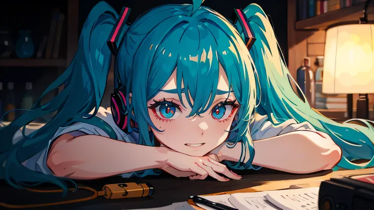 (masterpiece, best quality, very detailed, best shadow), 1girl, solo, miku hatsune, ahoge, aqua eyes, aqua hair, crossed bangs, ...