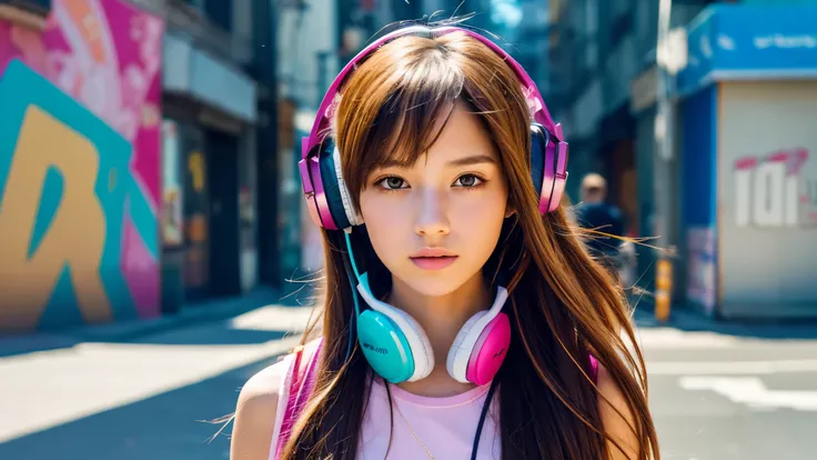 Girl wearing headphones,anime,masterpiece:1.2,Portraiture,(highest quality,4K,8k,High resolution),High resolution,超High resolution,Super detailed,Realistic,
Urban Background,photoRealistic:1.37,Vibrant colors,Sharp focus,Physically Based Rendering,Professi...