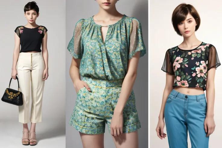 229 (18-year-old female,Floral clothes),  ((short hair:1.46)),  (Pants Style)