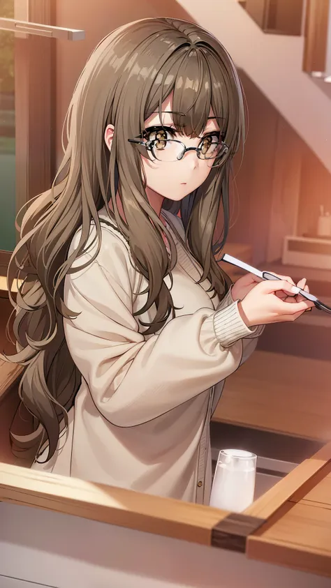 riofutaba, rio futaba, black-framed eyewear, (brown eyes:1.7), glasses, (grey hair:1.2), hair between eyes, over-rim eyewear, se...