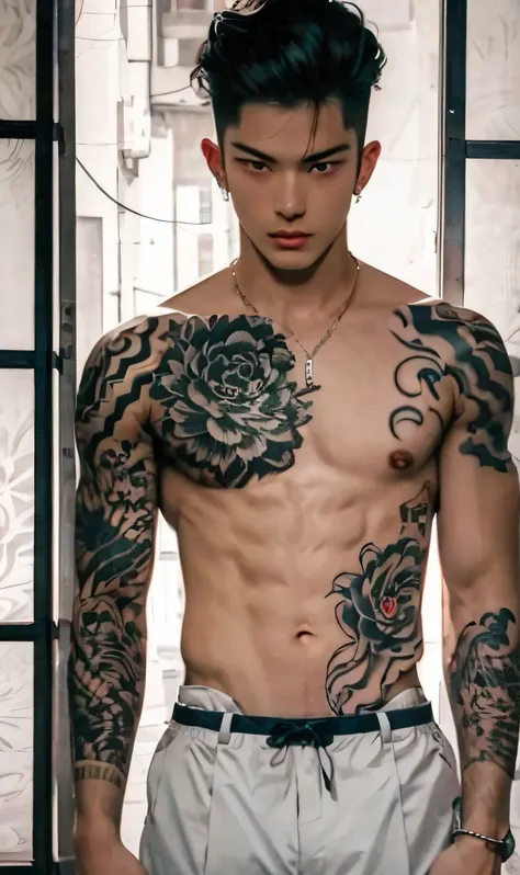 A young guy with ancient japanese tattoos