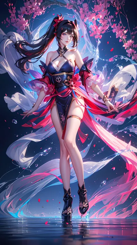 (((FULL BODY POSE))) (((SHOW PANTIES))) (((BIG GIANT BOOBS))) (((BRUNETTE HAIR WITH TWO PONY TAIL))) ((GOOD FINGER, ANATOMY CORRECTED)) (((RED LUXURY ARISTOCRATIC NOBLE COSTUME WITH FOX BROCHS))) | A WOMEN WEAR ((SEXY OUTFIT)) FLOATING IN THE WATER ((BLUE ...