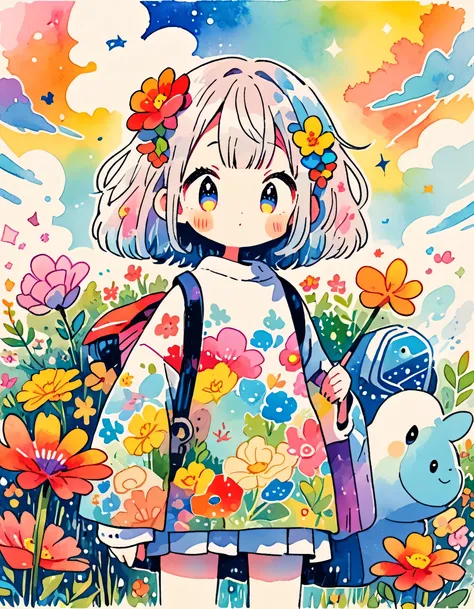 Hayao Miyazaki style, (((kawaii design))), The most beautiful girl of all time、Totoro、Totoro Forest、8K Quality、Intense watercolor, Detailed watercolor art, Watercolor splash, Surreal, avant-garde pop art, Beautiful and expressive paintings, Beautiful artwo...