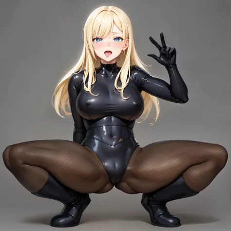 Yellow skinned Japanese girl、Close-up of a girl in a black leotard、Black shiny latex suit, Saiyan Girl, wonderful, Nano Girl, Female body type, Inspired by Hiromu Arakawa, Anime Manga Robot!! Anime Girls, Fubuki, Full Body Suit, by Hiromu Arakawa, , wonder...