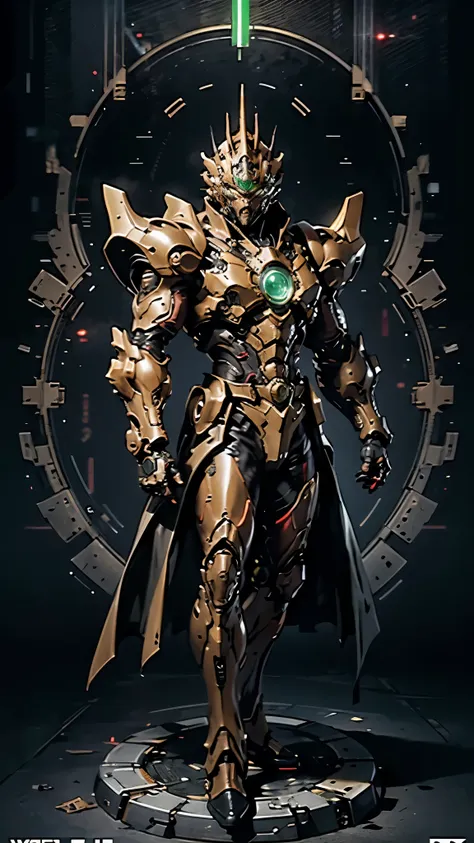 a man wearing a full-face helmet, a fantasy-style biotech armored combat suit, green eyes, (a composite layered chest armor), fu...