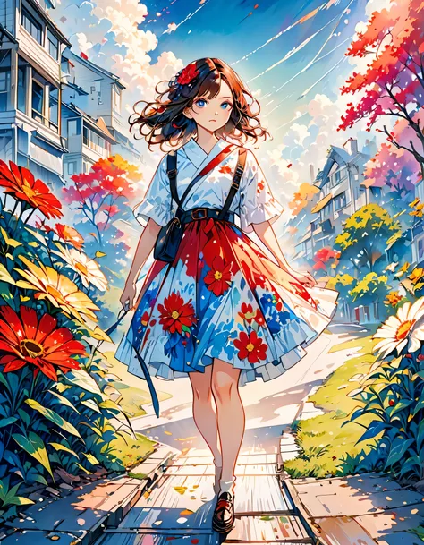 Micho Style、(((stylish fashion))), 8K Quality、Intense watercolor, Detailed watercolor art, Watercolor splash, Surreal, avant-garde pop art, Beautiful and expressive paintings, Beautiful artwork illustration, Very colorful tones, wonderful, Cool beauty, hig...