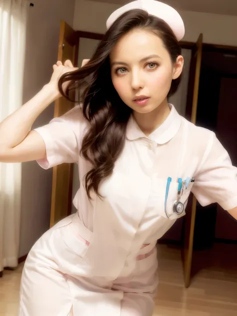 1 girl,(wearing white nurse clothes:1.2),(raw photos, highest quality), (realistic, photo-realistic:1.4), masterpiece, very deli...