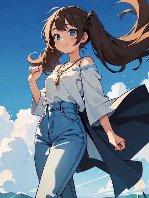 (masterpiece、最high quality、最high quality、Official Art、Beautiful and beautiful:1.2)、(One girl:1.3)Hatsune Miku、Twin tails,Big Breasts,white色の背景、Sky Background、(high quality, Breathtakingly beautiful),(Expressive eyes, Perfect Face) Full Body Shot, 1 girl, w...