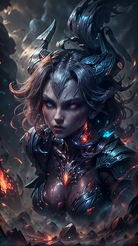 a fire-breathing Leonin warrior woman, detailed face and features, beautiful detailed eyes, beautiful detailed lips, extremely detailed eyes and face, long eyelashes, fierce expression, intricate armor, glowing ember effects, dramatic lighting, volumetric ...