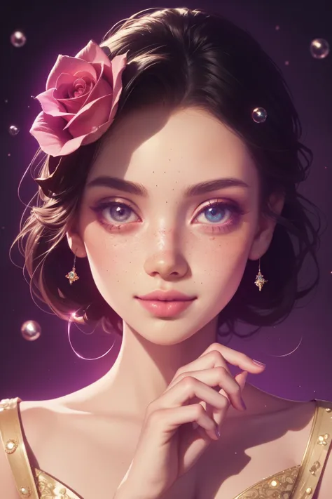 (This is a beautiful, intricate, elegant fantasy image that emphasizes beauty and grace.) Generate a blind curvy woman with milky eyes and soft natural freckles. Her face is important and should be (perfectly formed) with (beautiful puffy lips) and (perfec...