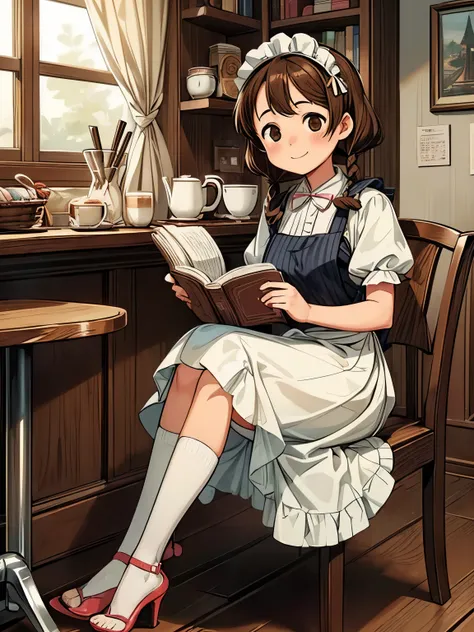 (masterpiece、highest quality、highest quality、Official Art、Beautiful and beautiful:1.2)、(One girl:1.3)Hatsune Miku、Twin tails,Big Breasts,Fluffy hair,Brown Hair,(下向きTwin tails),((Braided Short Hair)),Slight red tide,((Brown eyes)),(A coffee shop with a Show...