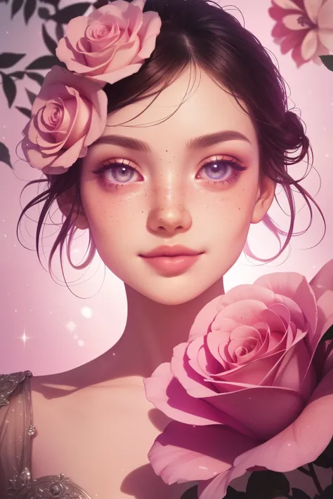 (This is a beautiful, intricate, elegant fantasy image that emphasizes beauty and grace.) Generate a blind curvy woman with milky eyes and soft natural freckles. Her face is important and should be (perfectly formed) with (beautiful puffy lips) and (perfec...