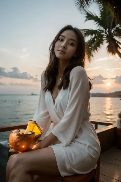 Sunset and beautiful woman