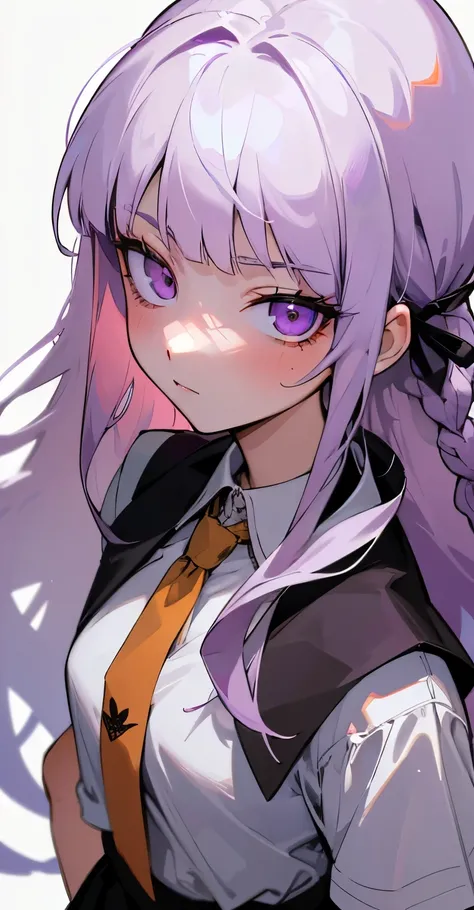 { masterpiece : best quality : high resolution : unity 8k wallpaper : illustration : beautiful detailed eyes : extremely detailed face : perfect lighting : extremely detailed CG }(( white background)){ Kyoko, purple eyes, purple hair, long hair, braid : fi...
