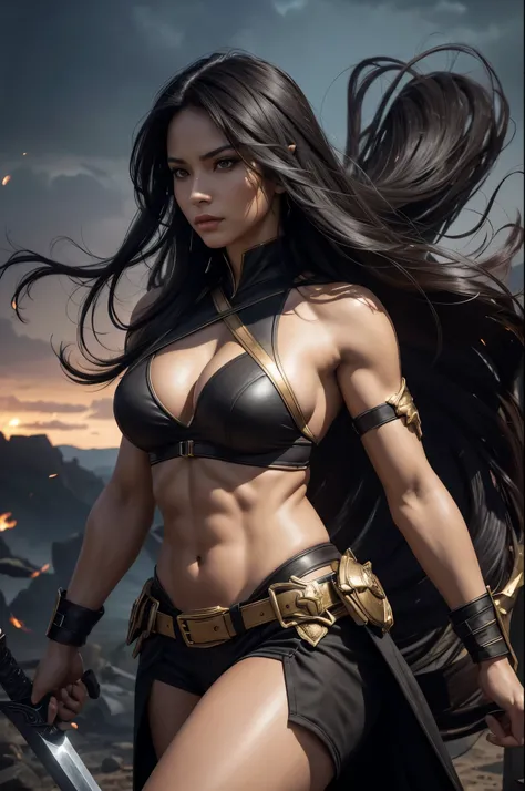 8K,A dark-haired Jamaican female demon slayer,Super Beauty(Like the real thing),Sexy Jamaican Demon Slayer,Toned, muscular body,carry a long and large sword,Perfect Anatomy,charm,Volume measurement,Body balance,Digital single-lens reflex camera, Soft light...