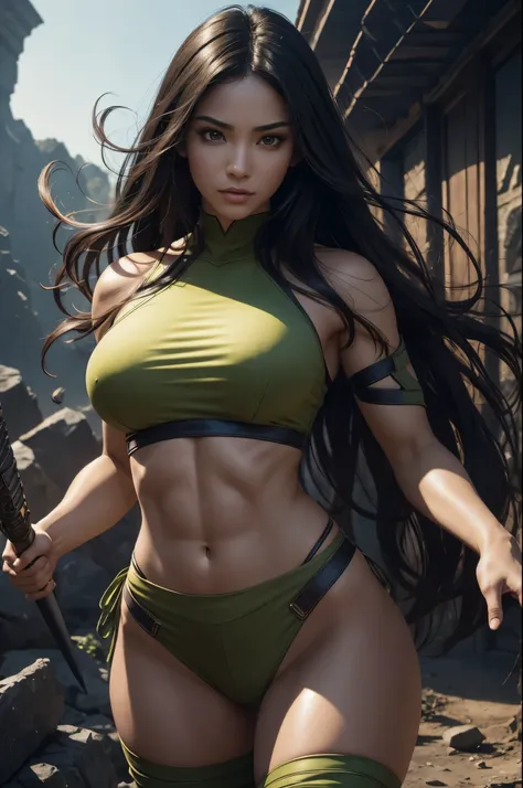 8K,A dark-haired Jamaican female demon slayer,Super Beauty(Like the real thing),Sexy Jamaican Demon Slayer,Toned, muscular body,carry a long and large sword,Perfect Anatomy,charm,Volume measurement,Body balance,Digital single-lens reflex camera, Soft light...