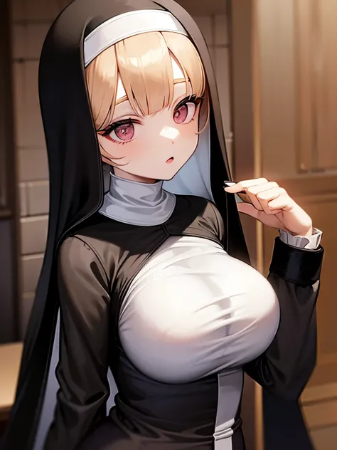 Beautiful girl wearing long-sleeved Catholic nun costume，Hypnotically controlled