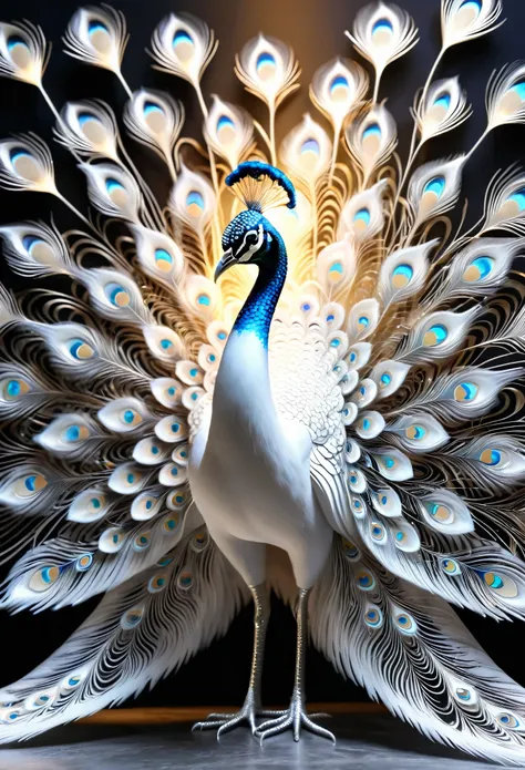 best quality, a stunning artwork of a beautiful white peacock, intricately detailed, (best shadow), elegant, volumetric lighting...