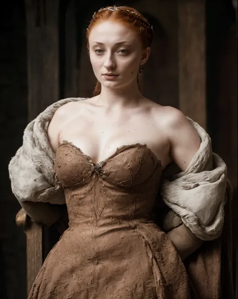 ( photograph of sophie turner as hot queen ) (random photo , full body shot, thick figure, fleshy body, tall woman ) alayne ston...