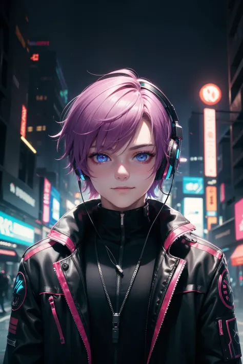 1boy, (extremely beautiful), solo, male focus, cyberpunk, neon lights, vibrant colors, headphones, cyberpunk, neon, masterpiece,...