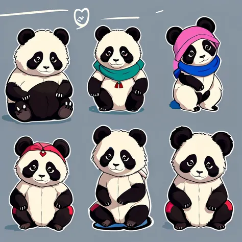 Sticker of four pandas, Everyone has different emotions, multi-colored wool