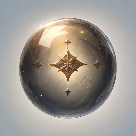 masterpiece, best quality, official art, painting, 2D icon to be used for a card game, the icon is a small bright translucent dark grey sphere with a symbol at its center, the sphere is floating mid-air, the sphere is transparent and almost completely invi...