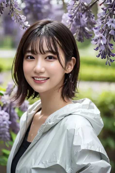 One Girl, (Wear a raincoat:1.2), (Beautiful Japanese idol portrait photos),
(Under the wisteria trellis:1.3),
(RAW Photos, highest quality), (Realistic, photo-Realistic:1.4), masterpiece, 8K Portrait,
Very delicate and beautiful, Very detailed, 2k wallpape...