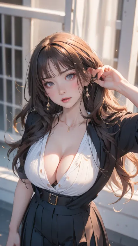 looking at viewer,high school girl,leaning forward,(random cute clothes),(random Lively pose),(Thin type),(large breasts),(random hairstyle),(Highest image quality, (8K), Ultra-realistic, Best Quality, High quality, High Definition, high quality texture, h...