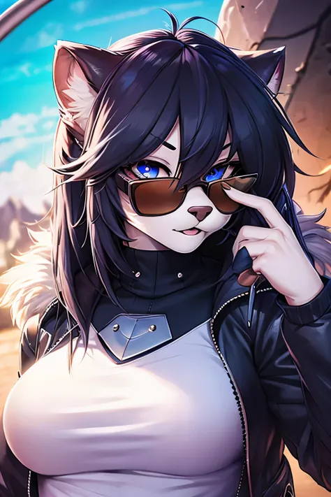 furry, otter, female, coolness, detailed fur fluff, high quality, high quality eyes, cyber, sunglasses, sexy,