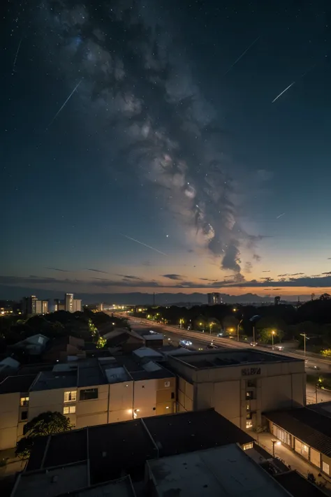 ((melhor qualidade)), ((Obra de arte)), (detalhado), An industrial city in Brazil with a beautiful starry sky sunset

