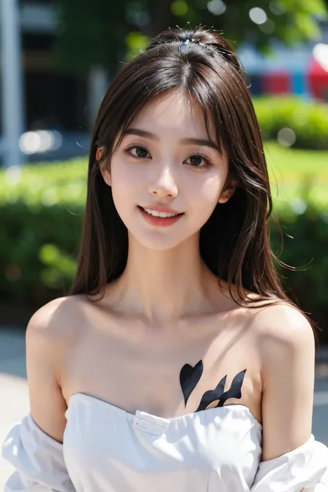 White upper teeth,Flat Bust,Thin beautiful girl,Korean famous beautiful girl idol star dancer,Shoulders exposed skin,