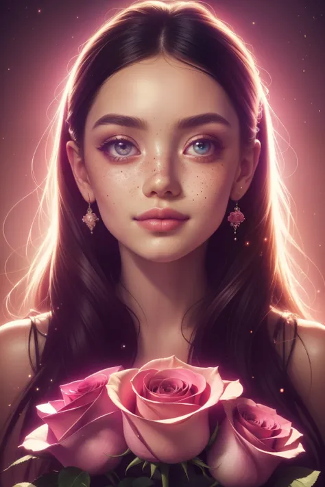 (This is a beautiful, intricate, (romatic) fantasy image that emphasizes beauty and grace.) Generate a blind curvy woman with milky eyes and soft natural freckles. Her face is important and should be (perfectly formed) with (beautiful puffy lips) and (perf...